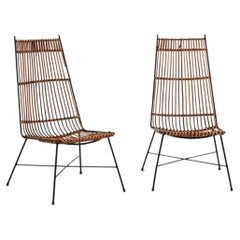 Pair of bamboo and metal chairs, 1960s