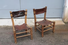 Pair of Wooden and Leather Chairs SAFARY Italy 1960