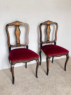 Pair of solid wood and velvet chairs, "Regina Venezia," 1970s