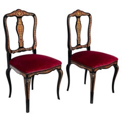 Pair of solid wood and velvet chairs, "Regina Venezia," 1970s
