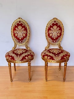 Pair of Chairs in Louis XVI Style - Gilded Carvings and Baroque Upholstery