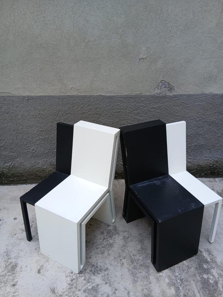 Pareja de sillas lacadas con segundo asiento oculto - Italia - Años 90 en venta 4