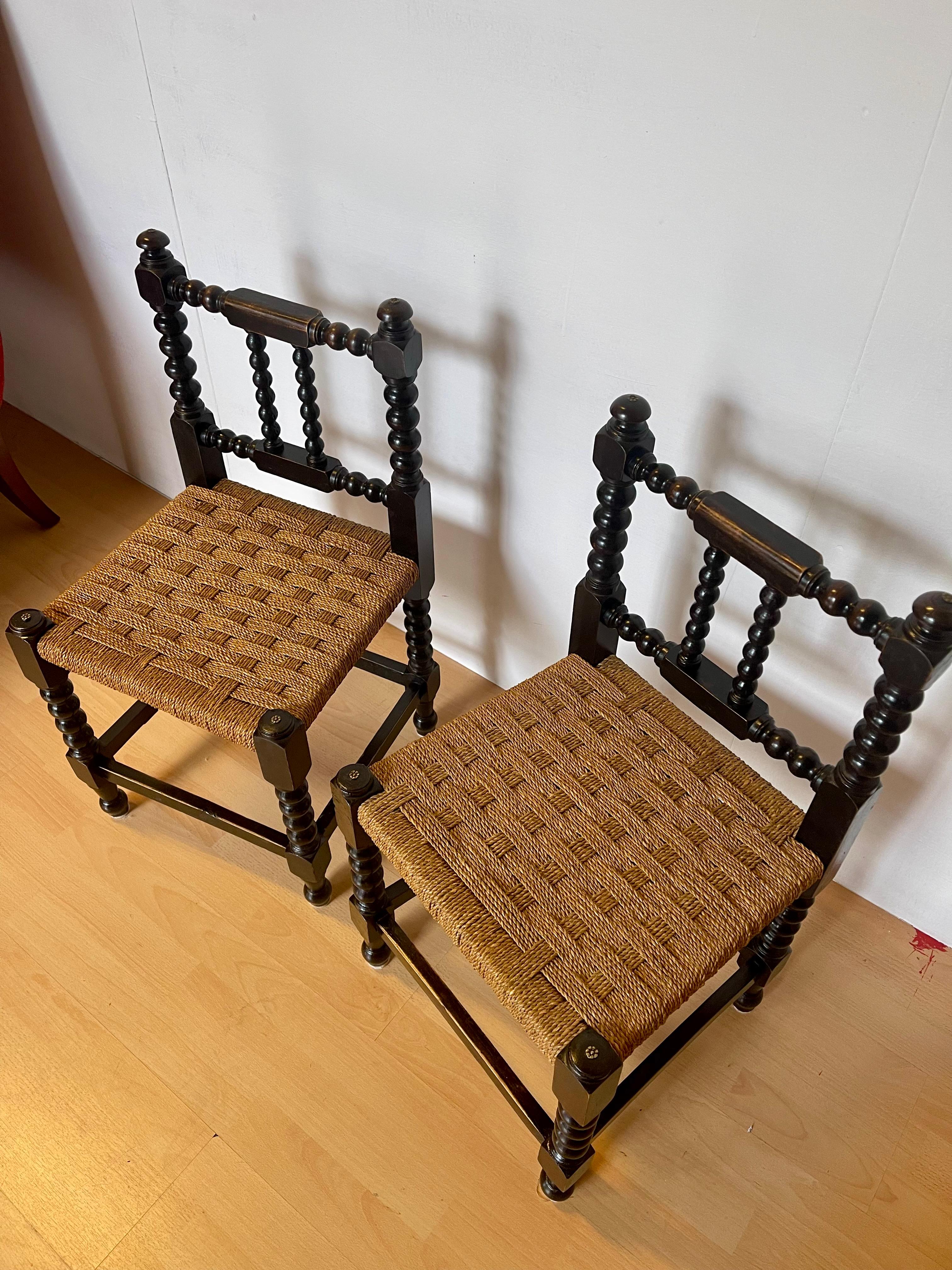 Ein Paar neapolitanische Stühle aus gedrechseltem Holz und Vintage-Seil aus den 1990er Jahren im Angebot 1