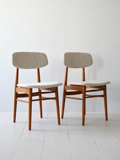 Pair of Scandinavian chairs in wood and fabric