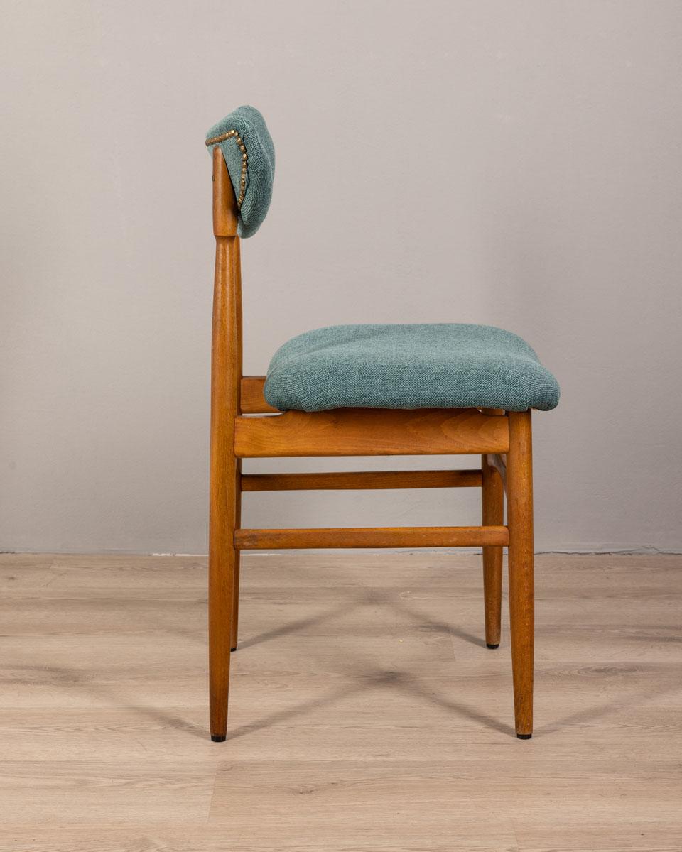 Tessuto Coppia di sedie vintage anni 60 in tessuto verde design Italiano in vendita
