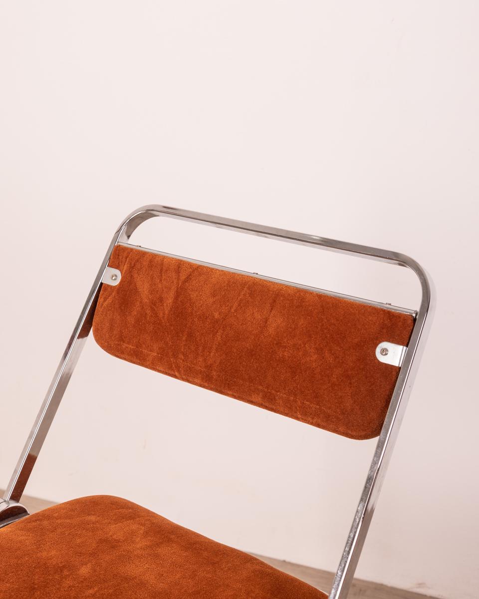 coppia di sedie vintage anni 70 metallo e velluto design italiano 4