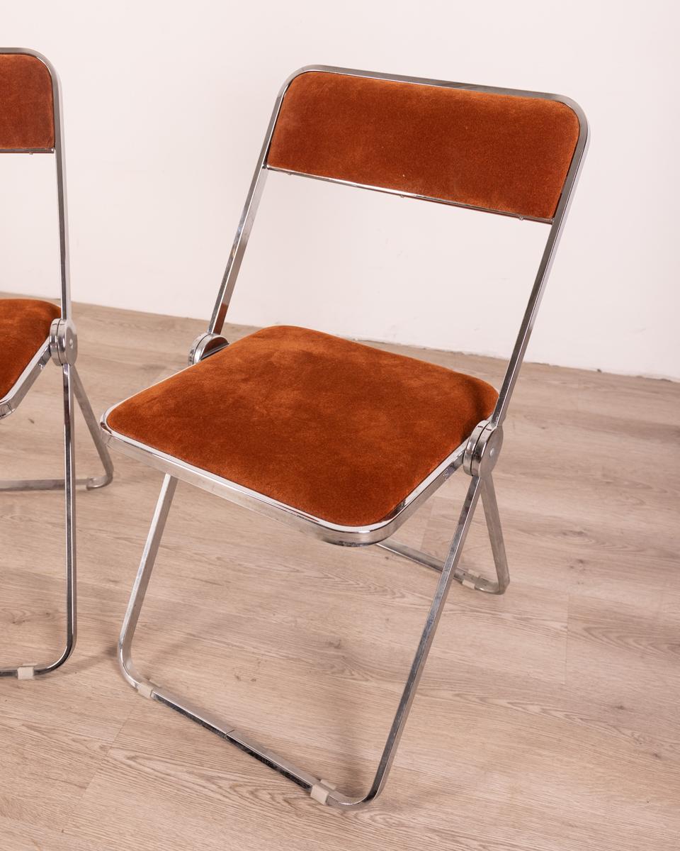 Late 20th Century coppia di sedie vintage anni 70 metallo e velluto design italiano
