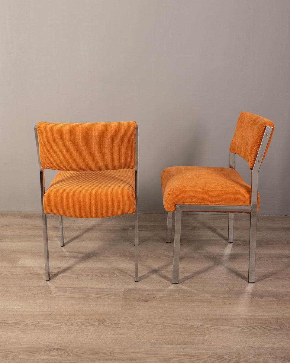 Paire de chaises en velours orange vintage des années 80 design italien Bon état à None, IT