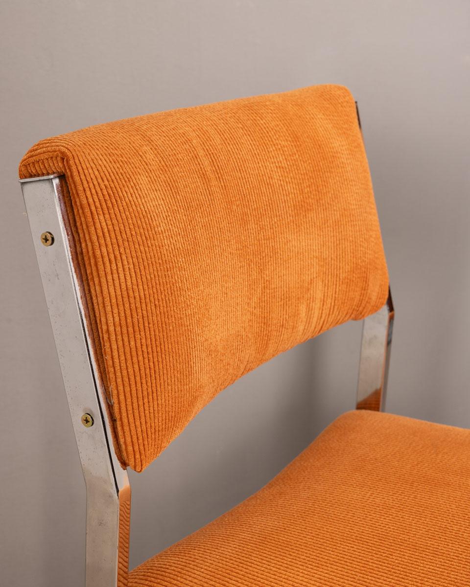 Fin du 20e siècle Paire de chaises en velours orange vintage des années 80 design italien