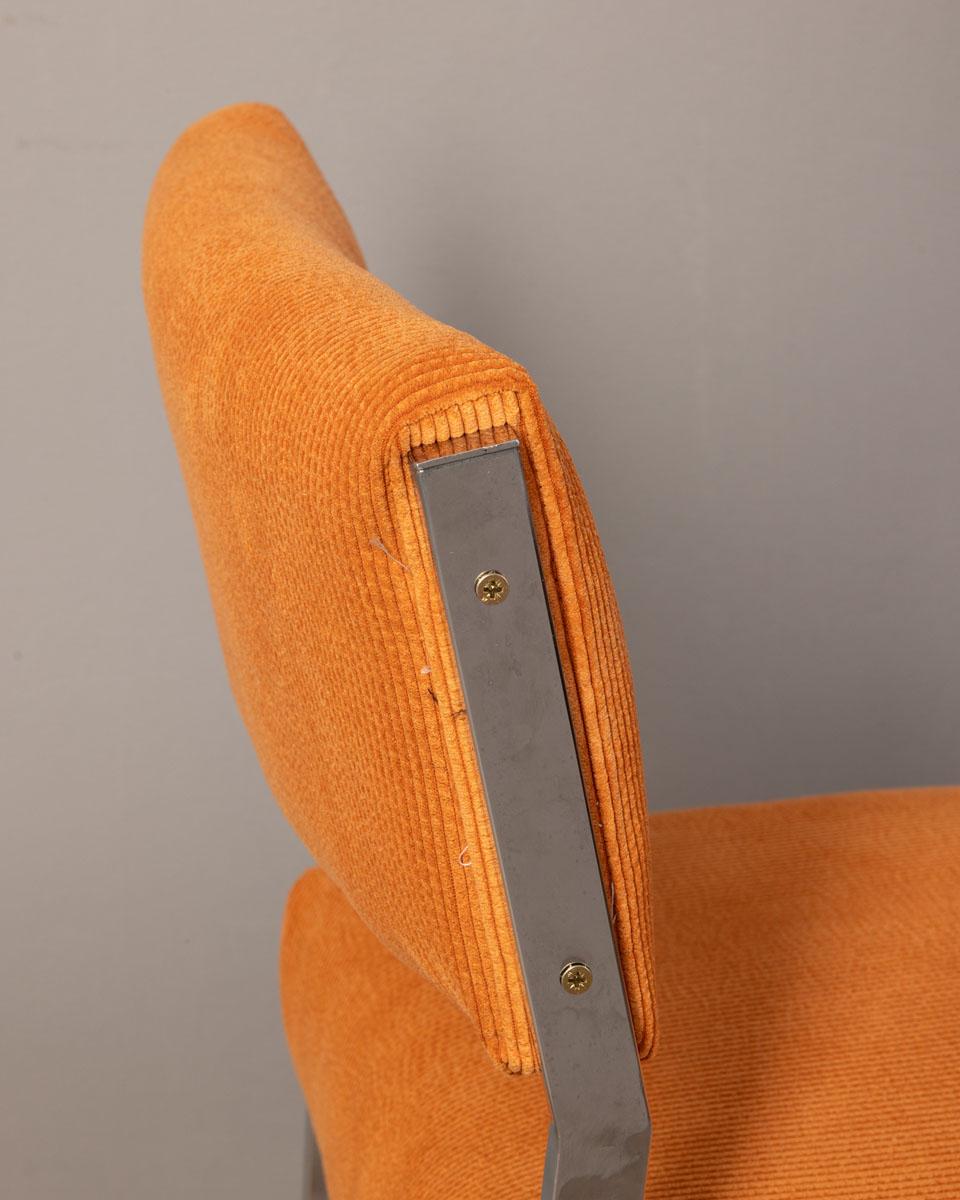 Paire de chaises en velours orange vintage des années 80 design italien 1