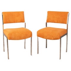 Paire de chaises en velours orange vintage des années 80 design italien