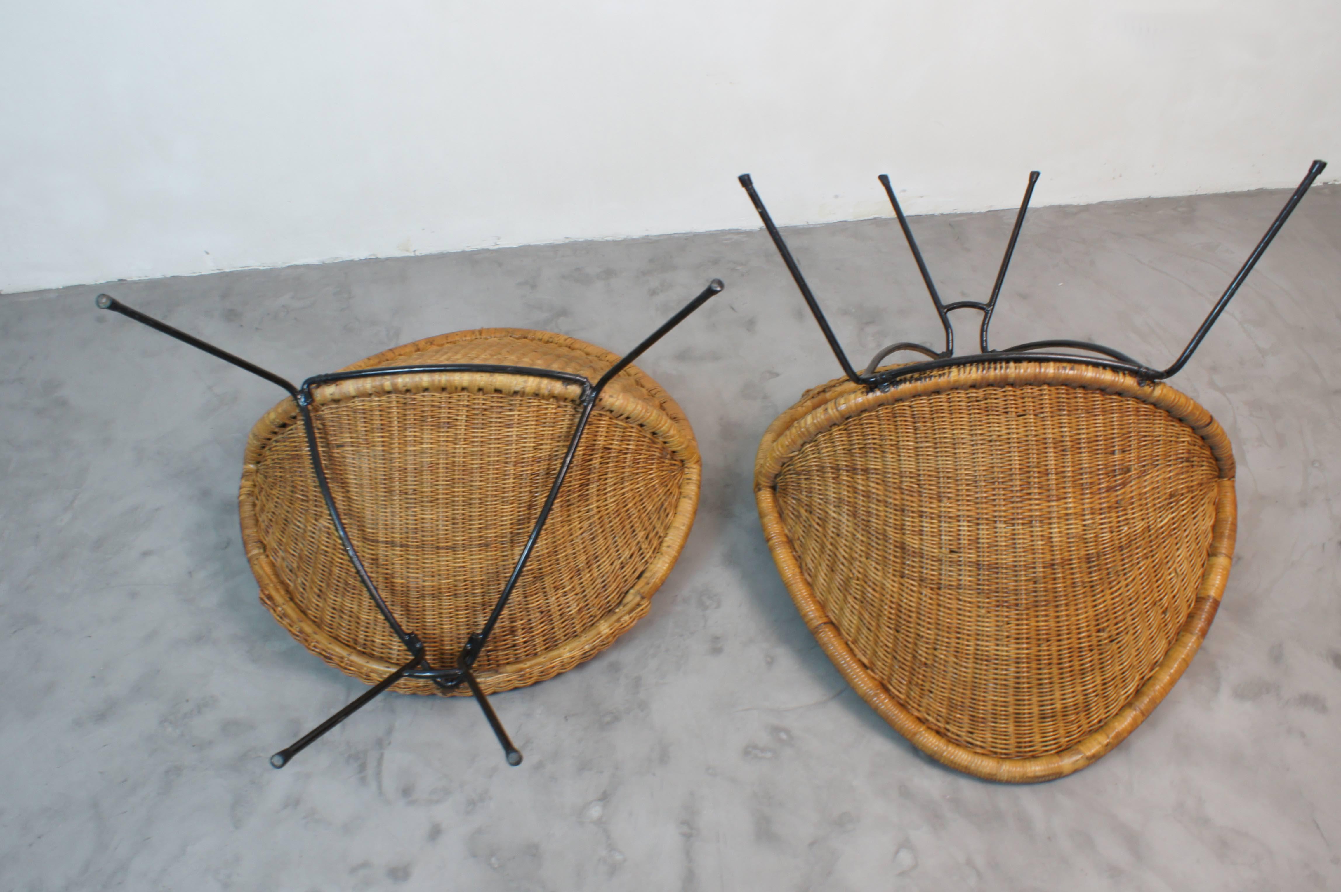 Metal Coppia Di Sedute in Rattan  attribuite a Roberto Mango, circa 1950s For Sale