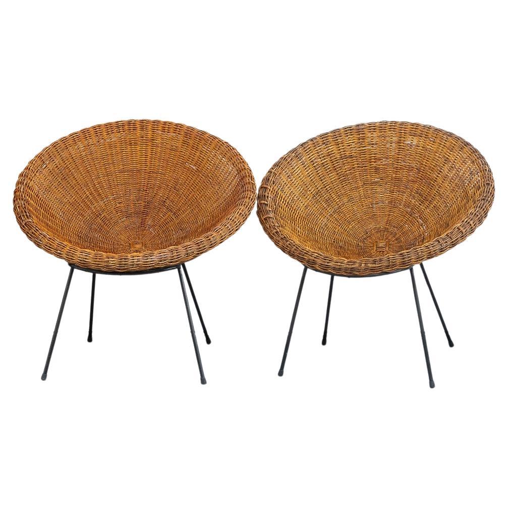 Pair of wicker seats with iron frame, 1950s