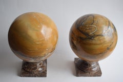 Pair of Giallo broccatello marble balls from Siena -made in Italy