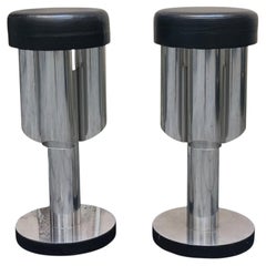 Coppia di Sgabelli Alti in Cromo e Pelle, Italia anni '70