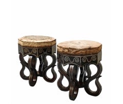 Paar antike Hocker Neapolitanische Manufaktur, Italien 1900er