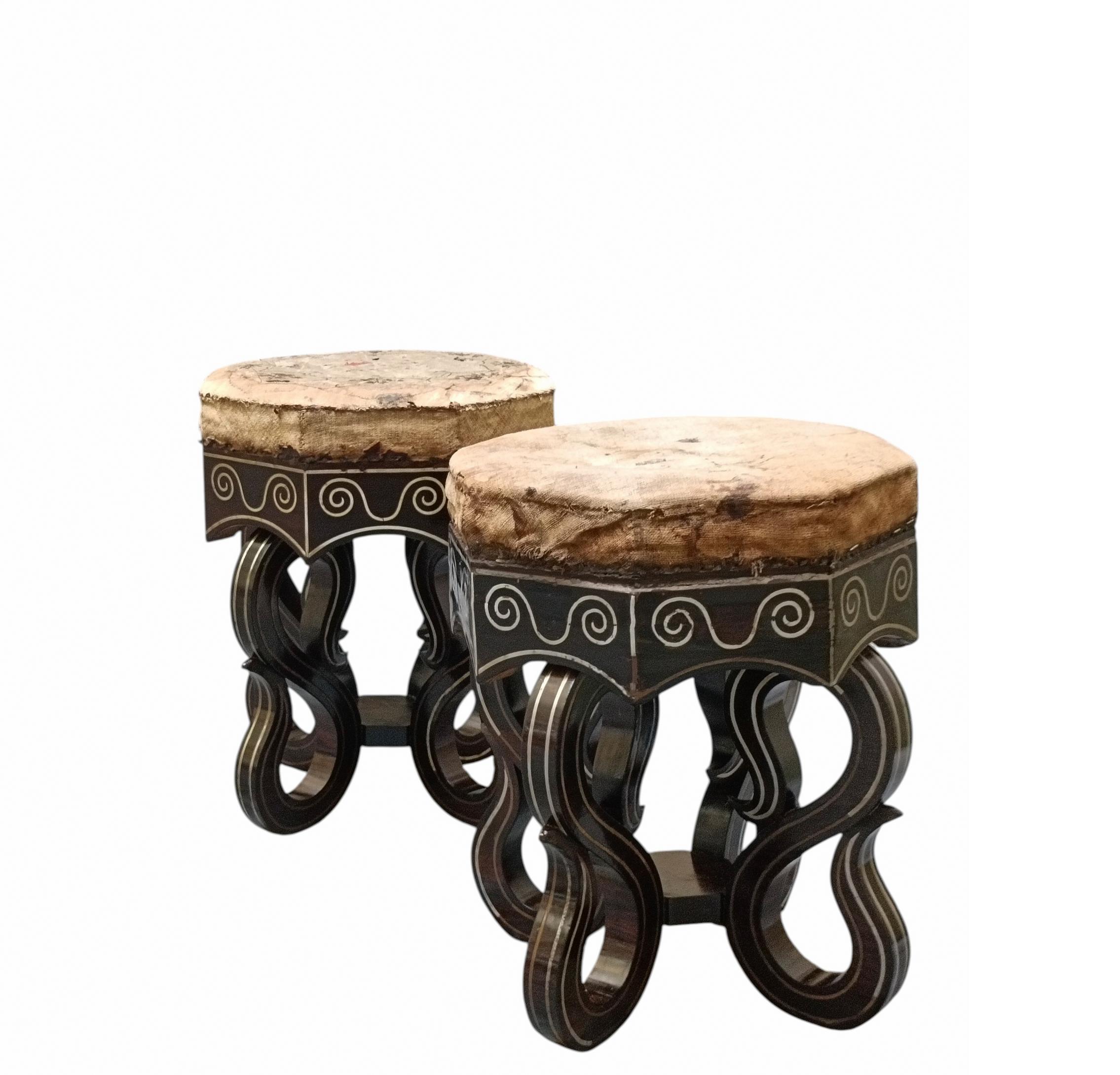 Paar antike Hocker Neapolitanische Manufaktur, Italien 1900er (Early 20th Century) im Angebot