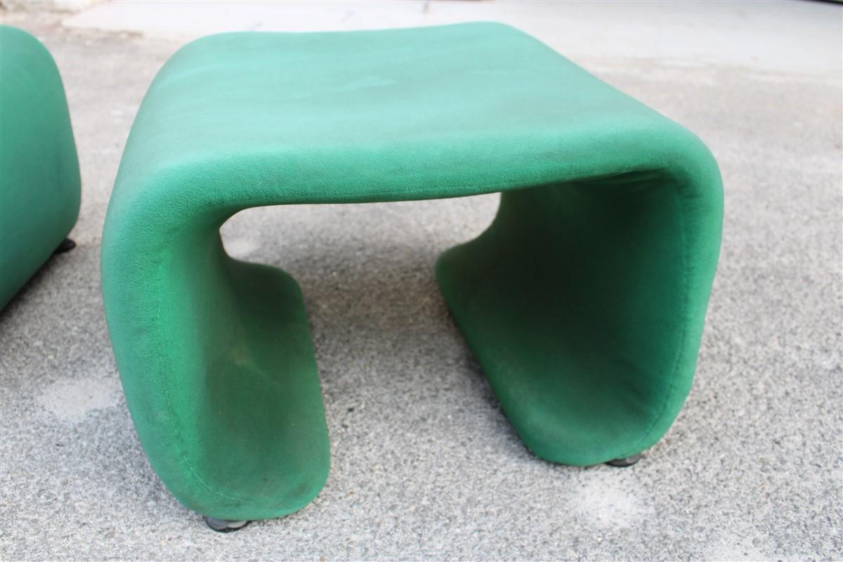 Pair of 1970s Green Fabric French Stools France Pierre Paulin Style  For Sale 8