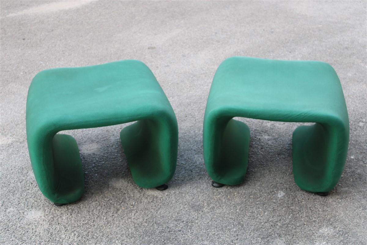Pair of 1970s Green Fabric French Stools France Pierre Paulin Style  For Sale 10