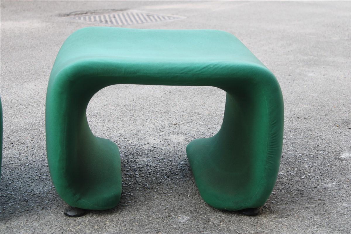 Mid-Century Modern Pair of 1970s Green Fabric French Stools France Pierre Paulin Style  For Sale