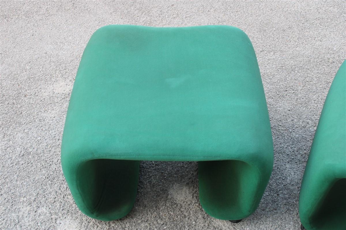 Late 20th Century Pair of 1970s Green Fabric French Stools France Pierre Paulin Style  For Sale