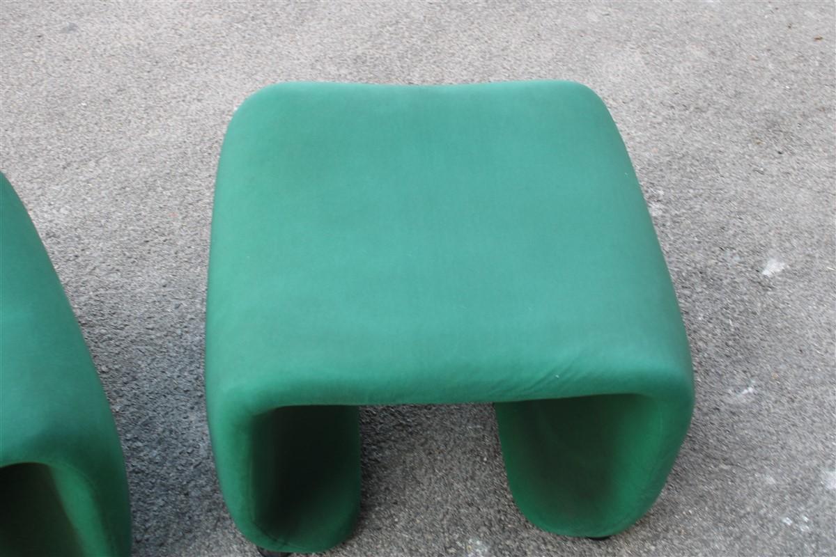 Pair of 1970s Green Fabric French Stools France Pierre Paulin Style  For Sale 1