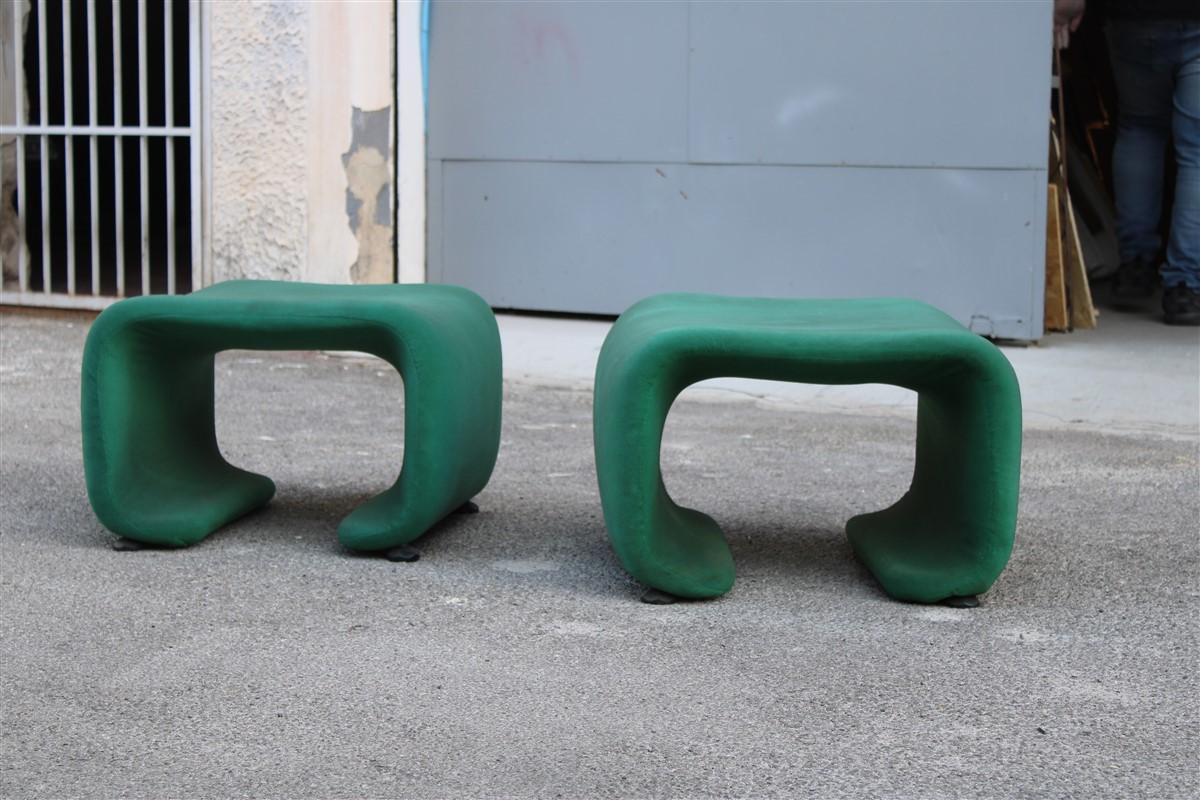 Pair of 1970s Green Fabric French Stools France Pierre Paulin Style  For Sale 2