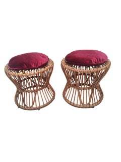 Pair of rattan stools, Italy 1970s