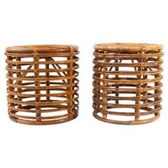 Coppia di sgabelli / pouf in rattan e bambù di Tito Agnoli, 1960