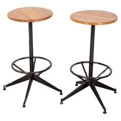 Pair of vintage 1960s industrial style adjustable stools Italian design Pair of vintage 1960s industrial style adjustable stools Italian design