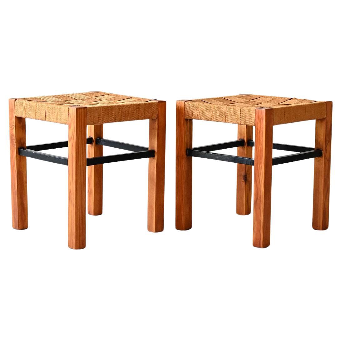 Coppia di sgabelli scandinavi vintage con seduta intrecciata