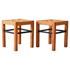 Coppia di sgabelli scandinavi vintage con seduta intrecciata