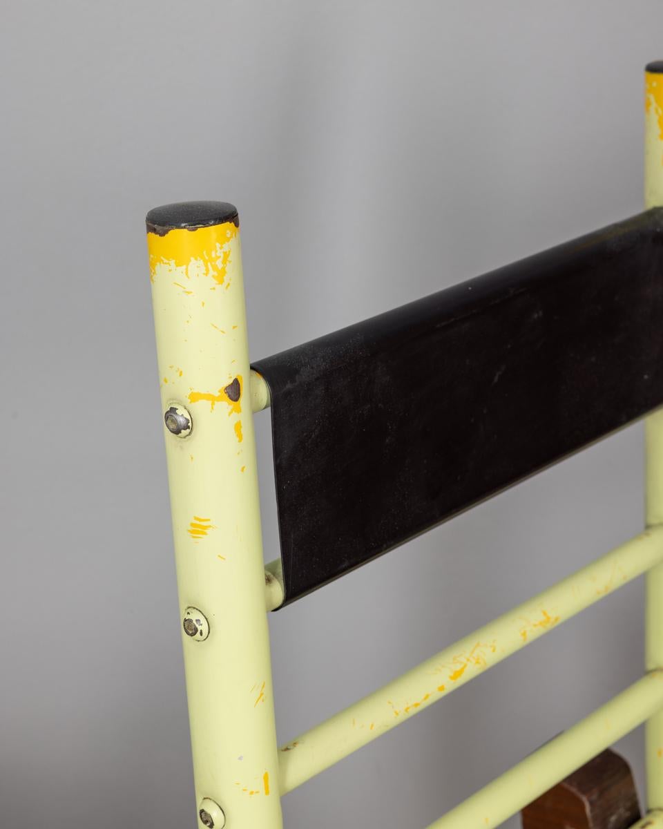 Late 20th Century Pair of vintage 1970s iron and wood stools Italian design For Sale