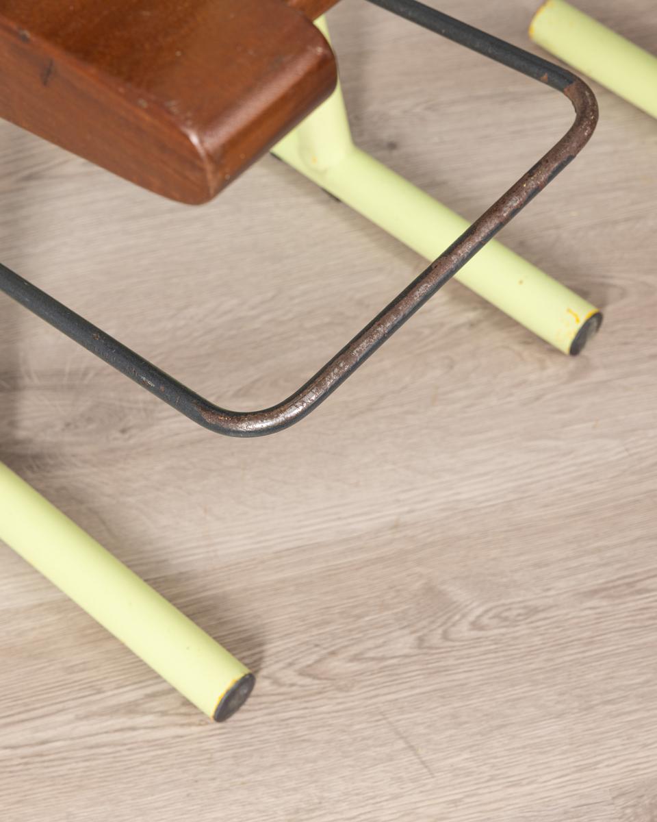 Pair of vintage 1970s iron and wood stools Italian design For Sale 1