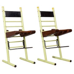 Paar Hocker aus Eisen und Holz aus den 70er Jahren Italienisches Design