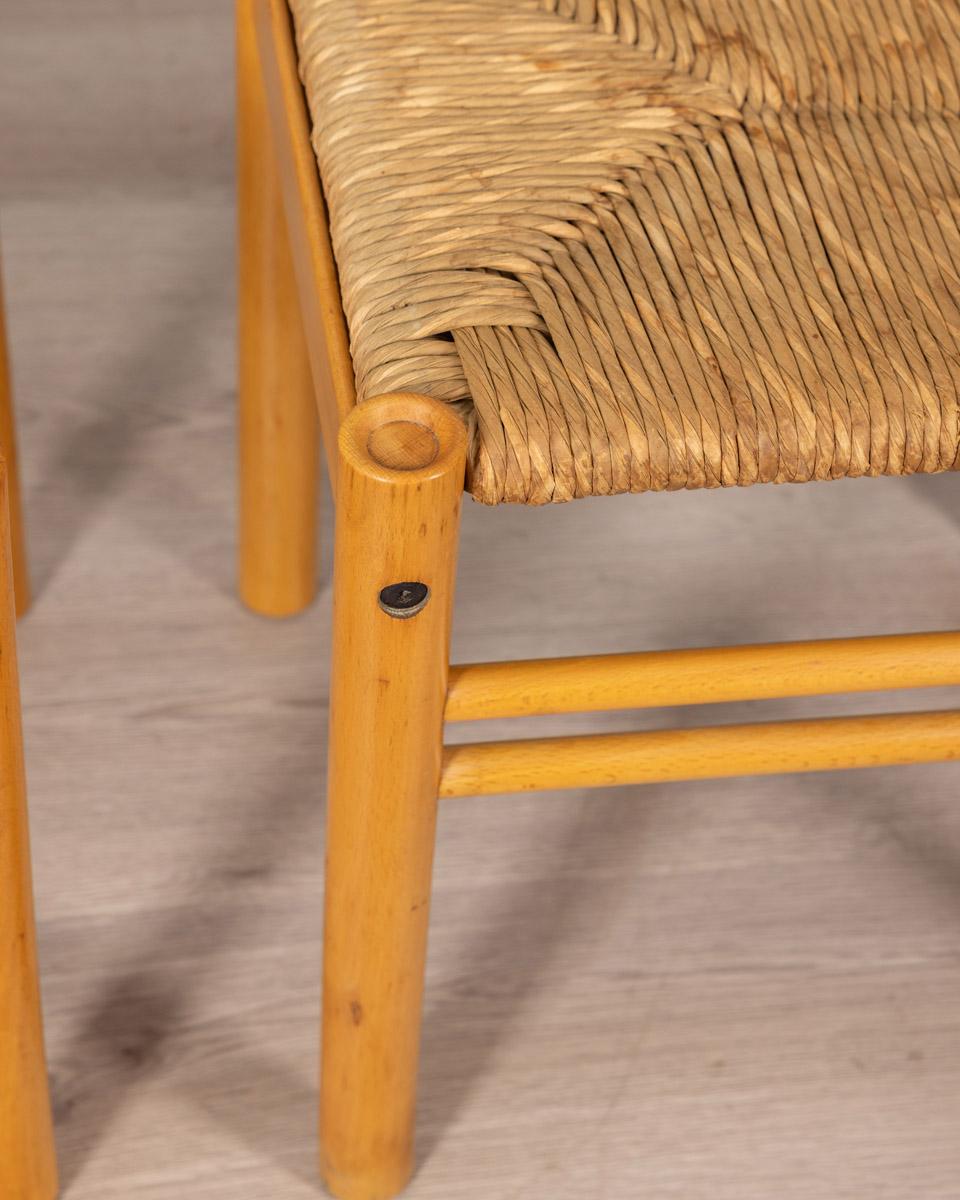 Mid-Century Modern Pair of vintage 1970s wood and rope stools design Hibiscus For Sale