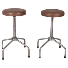 Pair of vintage 70s metal and leather stools Italian design