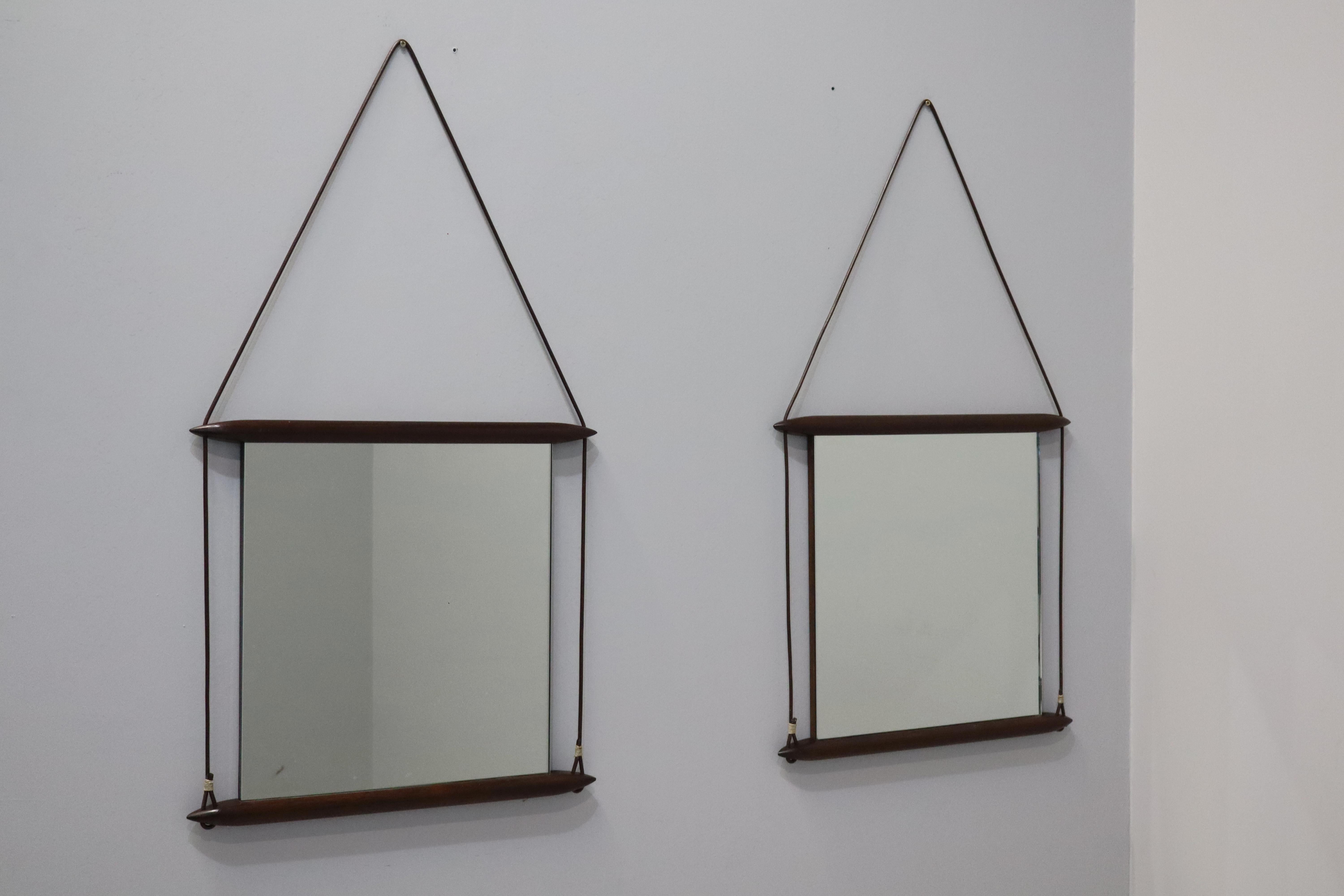 Mid-Century Modern Pair Of Suspended Mirrors 
