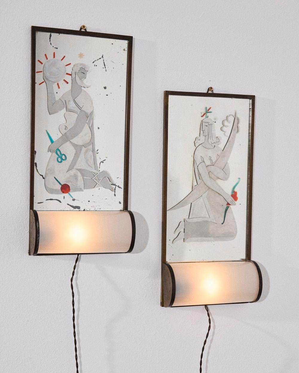 Paire de miroirs illuminés représentant des dieux grecs en vente 1