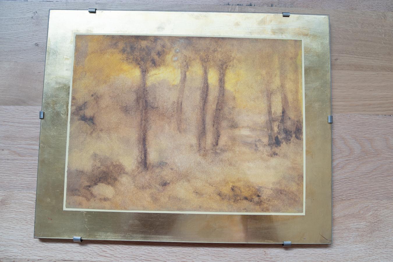 Paire de gravures à l'aquarelle et à la feuille d'or, nature, 1970-1980 en vente 6
