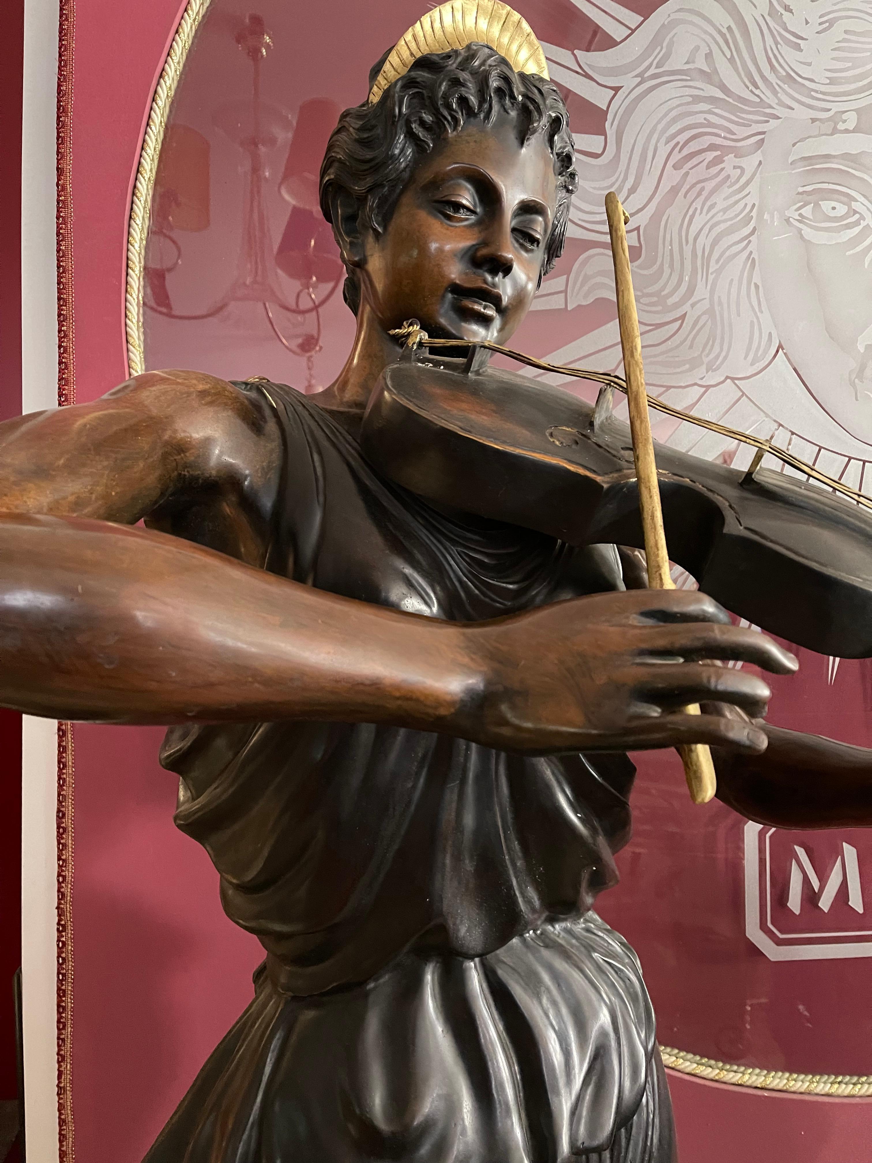 Coppia di Statue flute player and violinist in bronzo provenienza prestigiosa villa lago di como anni 60s Private collection Domenico Rugiano  