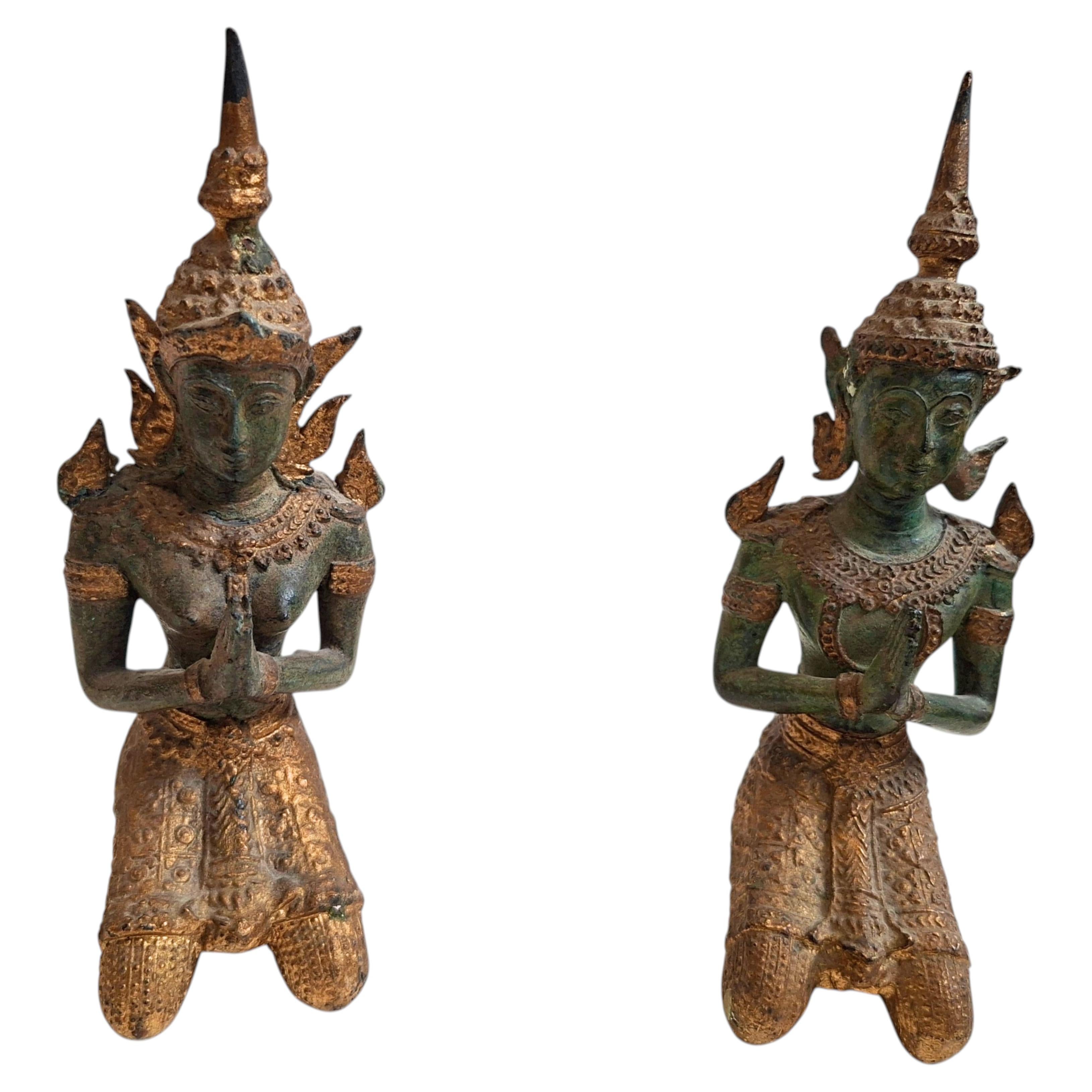 Pair of Bronze Thepphanom Statues - Thai Guardian Angels - Vintage