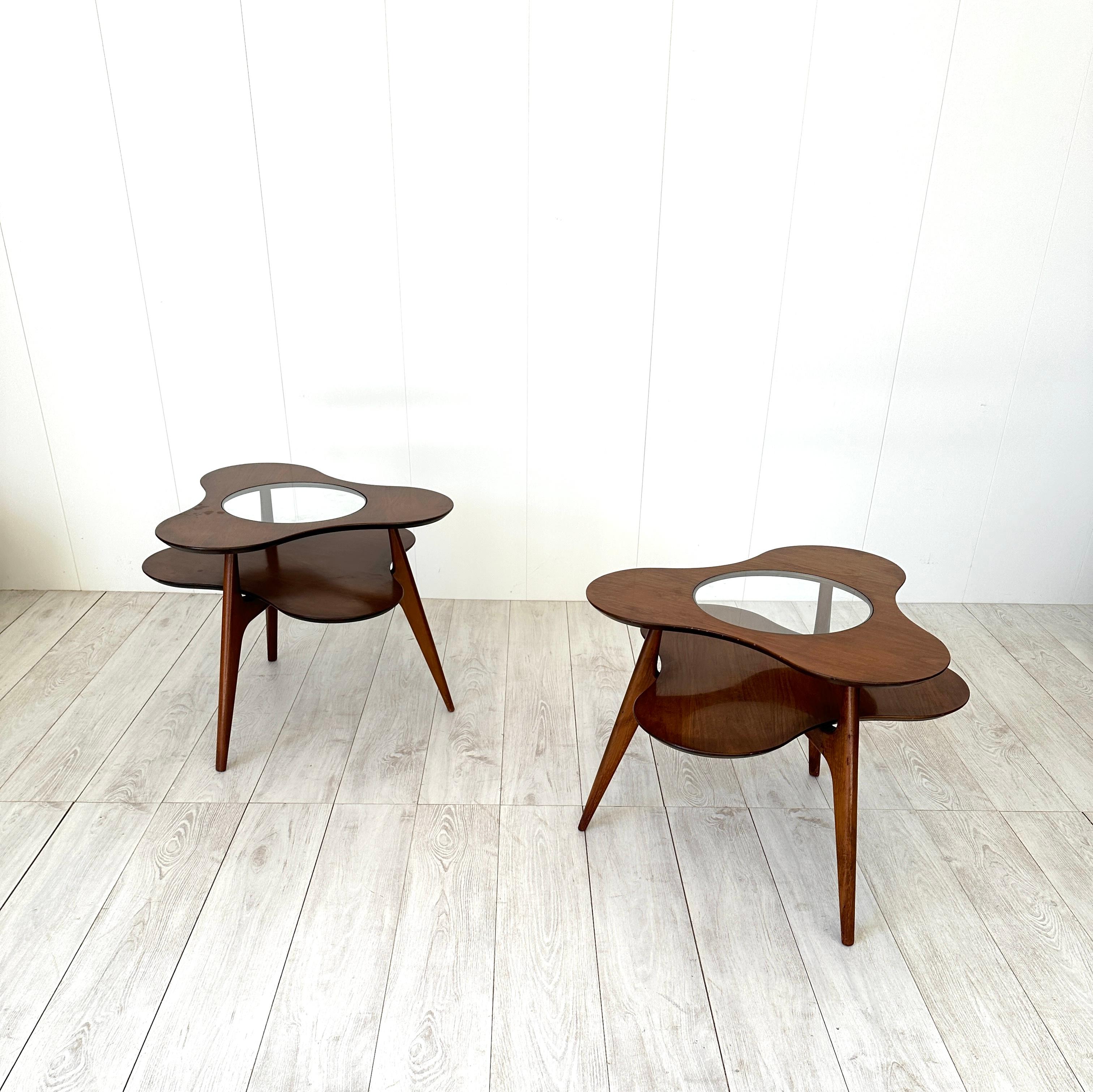 Glass Pair of flower-shaped side tables, Italian production 1950s For Sale