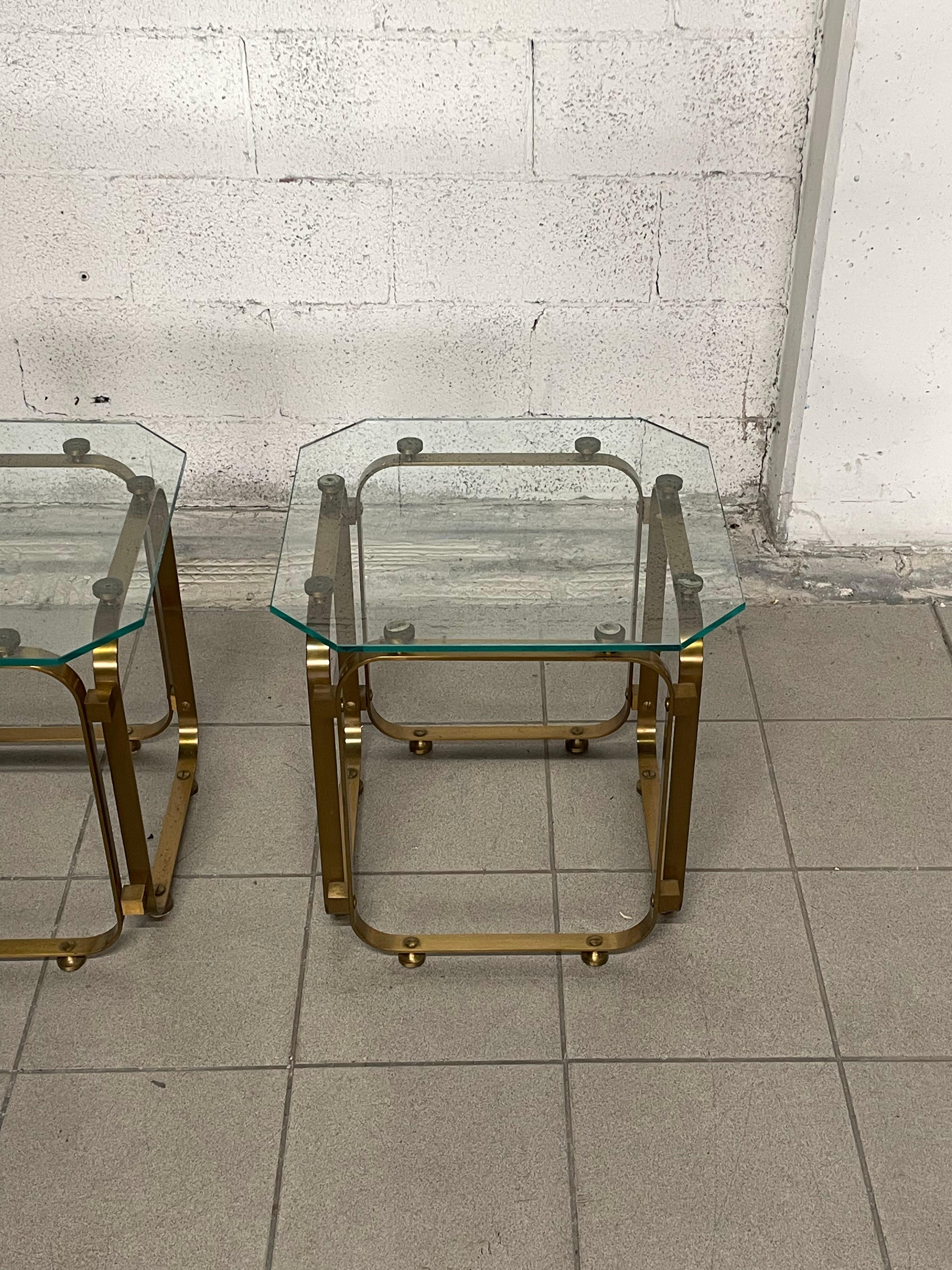 Late 20th Century Pair of 1970s brass side tables For Sale