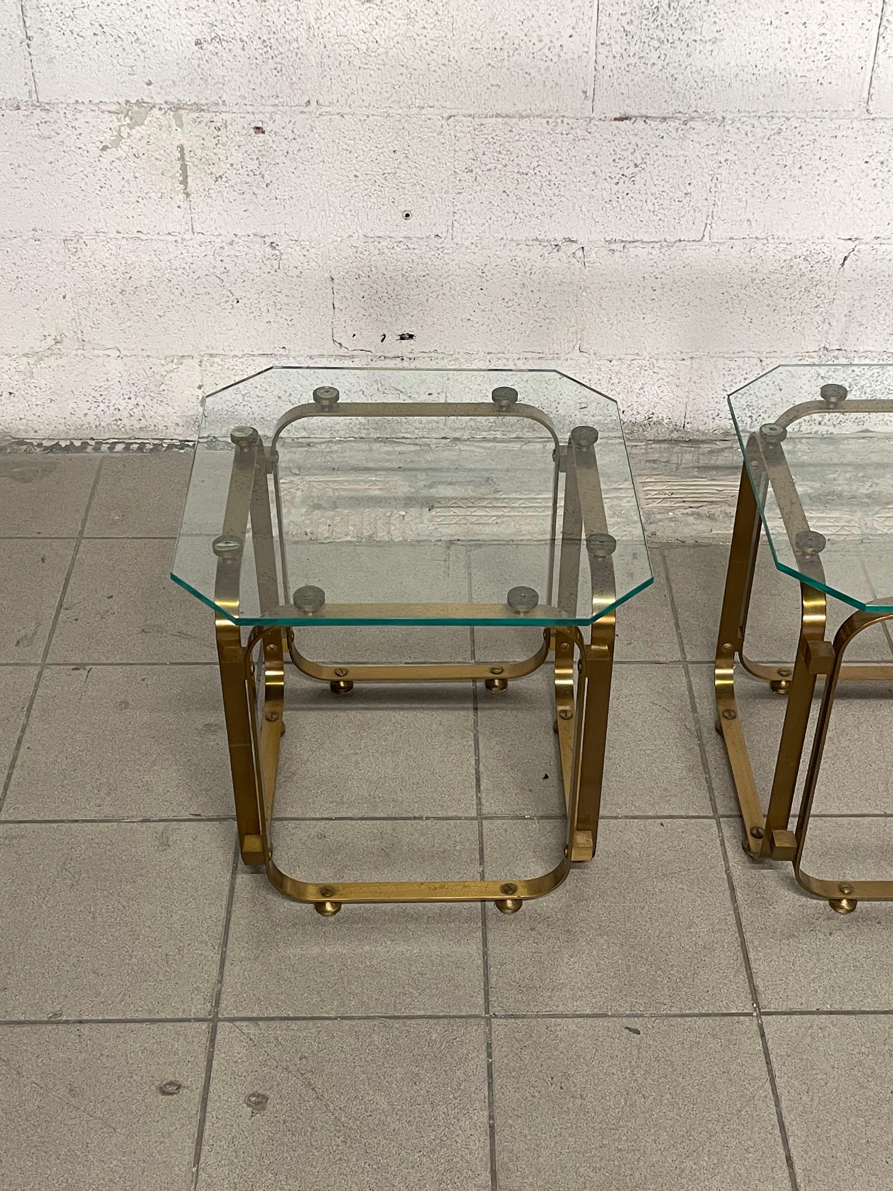 Brass Pair of 1970s brass side tables For Sale
