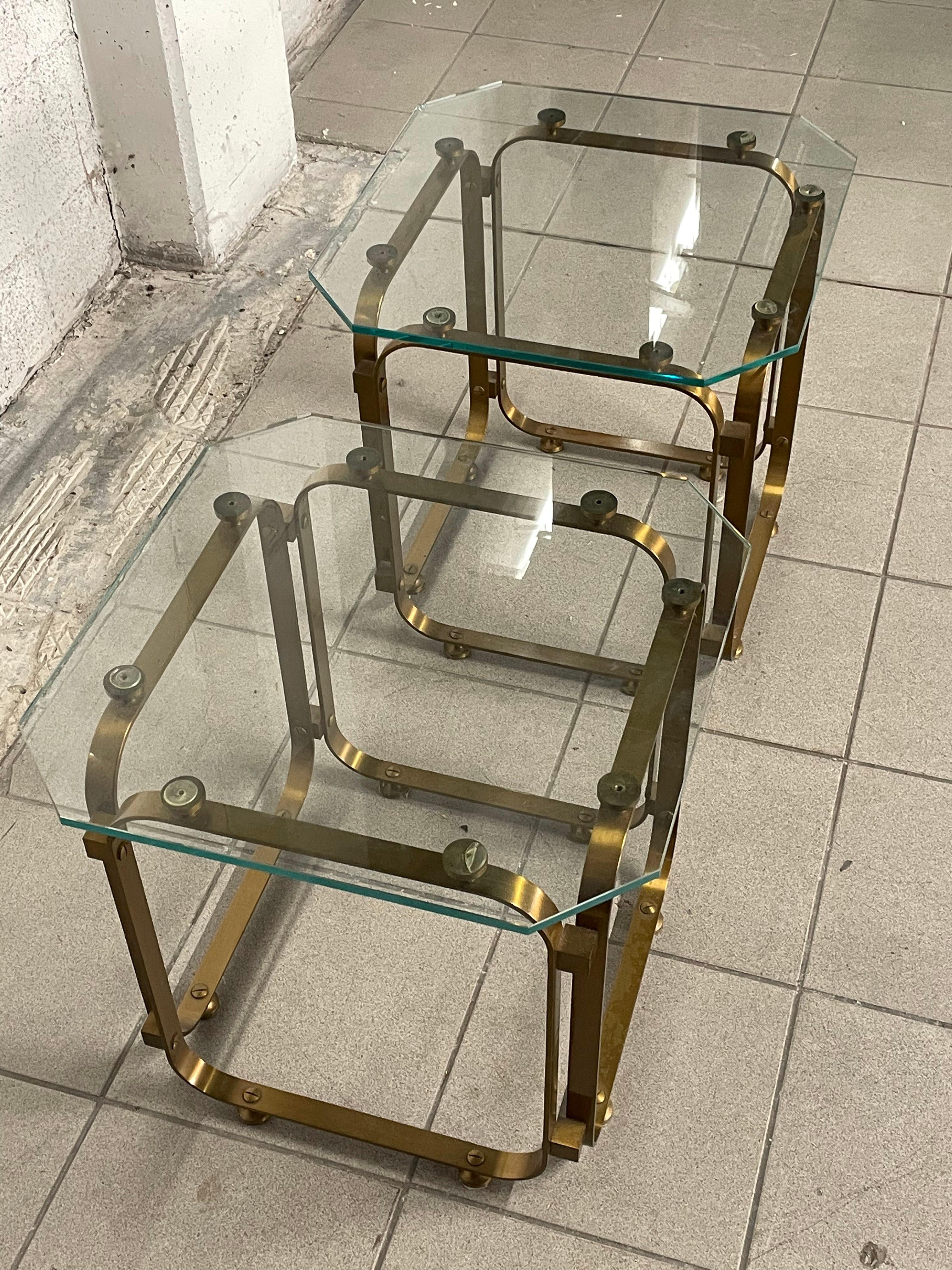 Pair of 1970s brass side tables For Sale 1