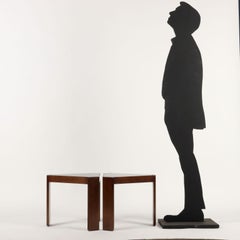 Pareja de mesas auxiliares de madera y cristal de los años 80