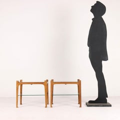 Pair of beech and glass side tables  Anni 60