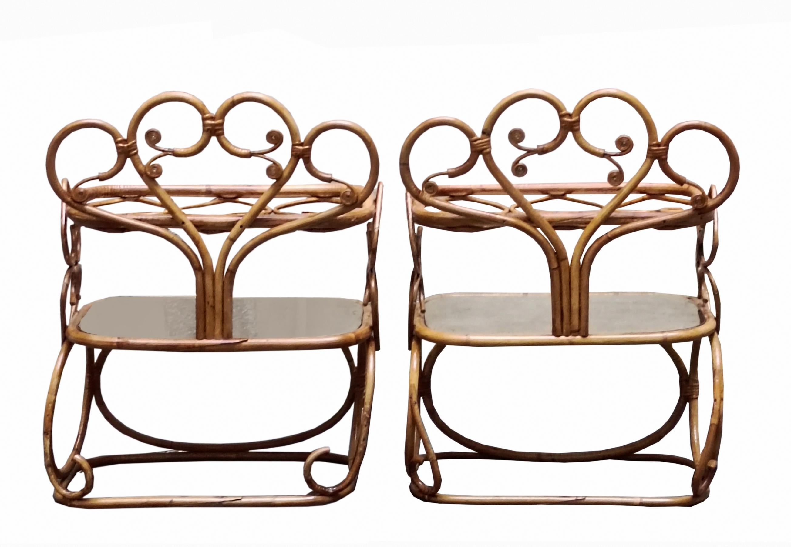 Mid-Century Modern Pair of Side Tables or  Two-Shelf Bamboo Nightstands, Italy 1960s