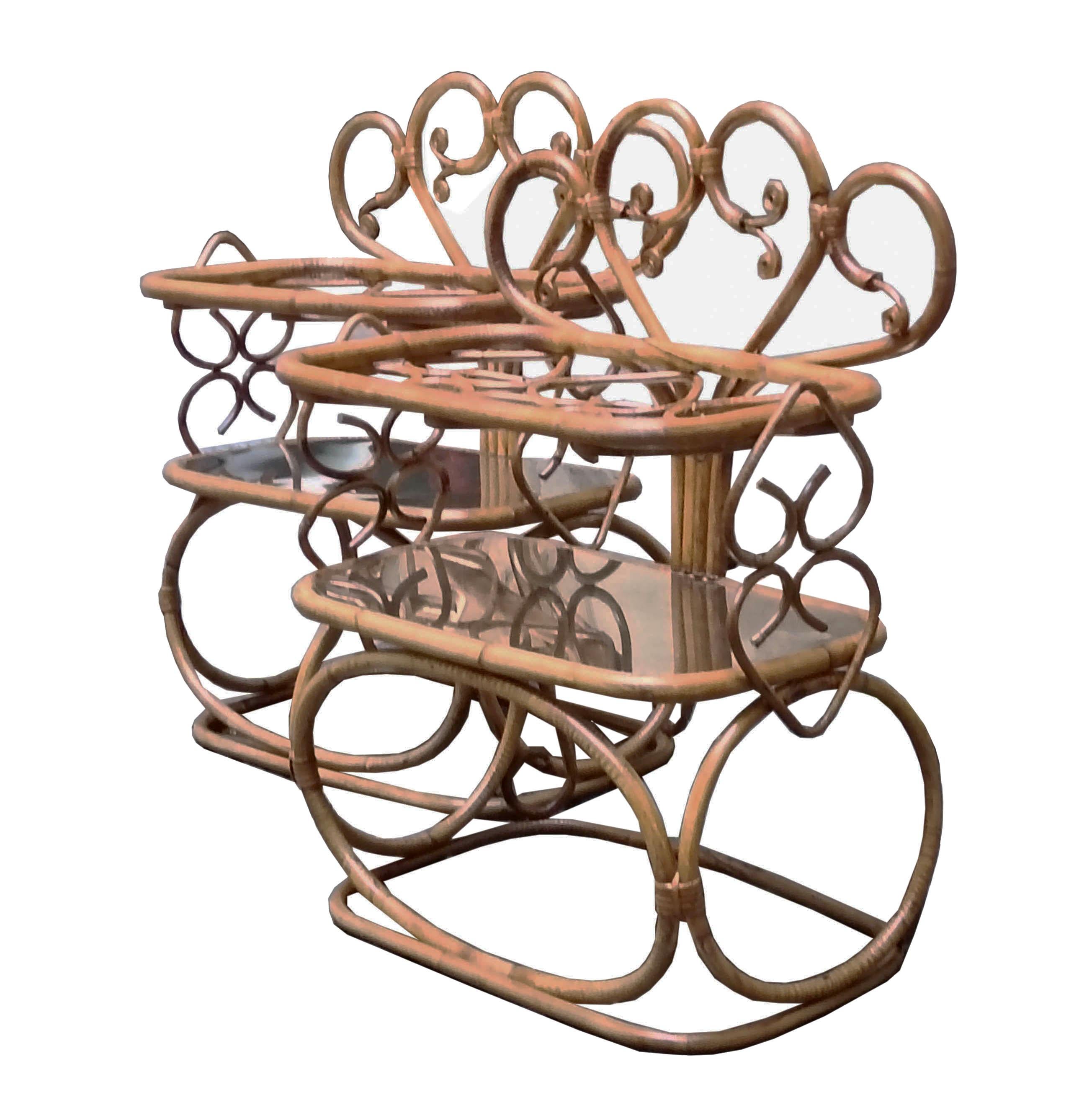 Italian Pair of Side Tables or  Two-Shelf Bamboo Nightstands, Italy 1960s